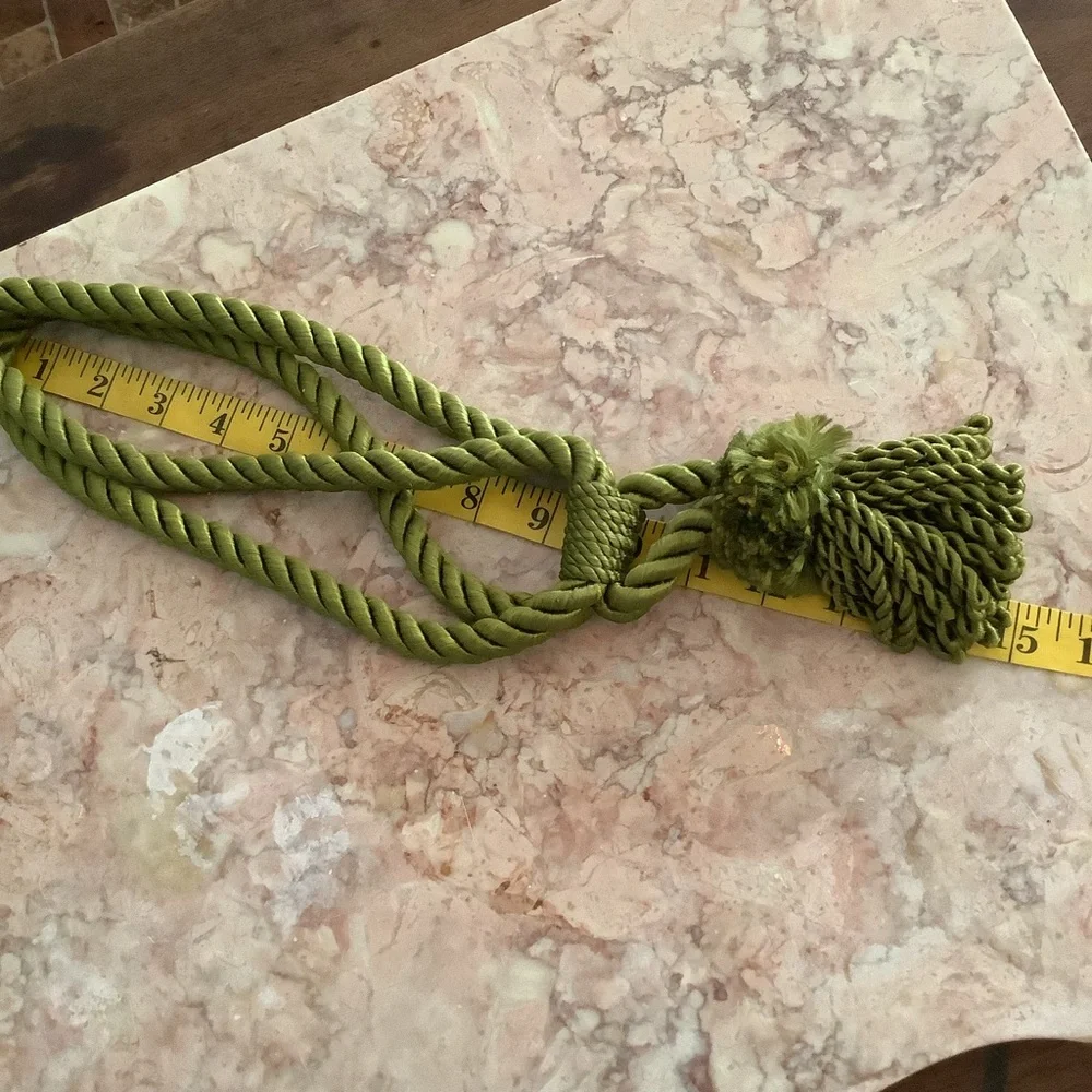 Set of 3 Olive Green Vintage Grandmillenial Curtain Tassel Rope Tiebacks